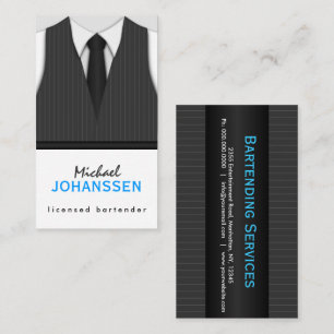 Gray Pinstripe Suit Vest en Black Stropdas Bartend Visitekaartje