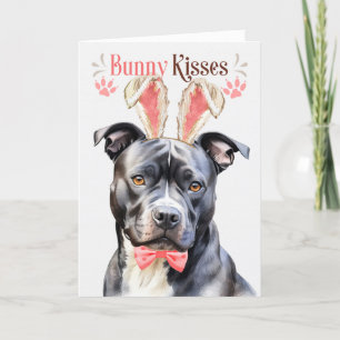 Gray Pit Bull Dog in Bunny Ears voor Pasen Feestdagen Kaart
