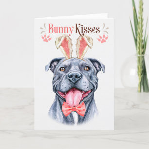 Gray Pit Bull Dog in Bunny Ears voor Pasen Feestdagen Kaart