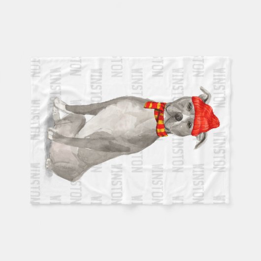 Gray Pit Bull met Dog's Name Pet Fleece Deken (Voorkant (Horizontaal))