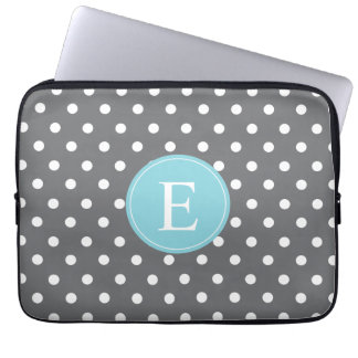 Gray Polka Dot Blue Monogram Laptop Sleeve
