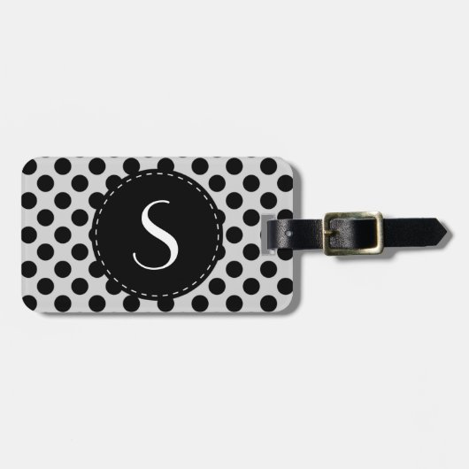 Gray Polka Dot Monogram Gepersonaliseerd Bagagelab Bagagelabel (Voorkant horizontaal)