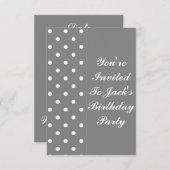 Gray Polka Dot Sjabloon Birthday Uitnodiging (Voorkant / Achterkant)