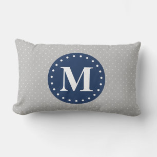Gray Polka Dots Navy Blue Monogram Kussen