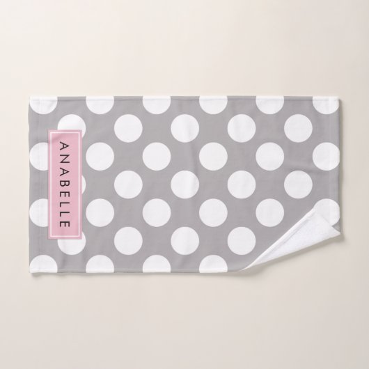 Gray Polka Dots, Polka Dot Pattern, Jouw naam Bad Handdoek (Handdoek)