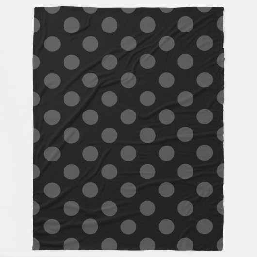 Gray polka-punten op zwart fleece deken (Voorkant)