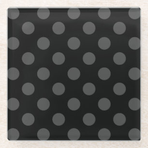 Gray polka-punten op zwart glazen onderzetter