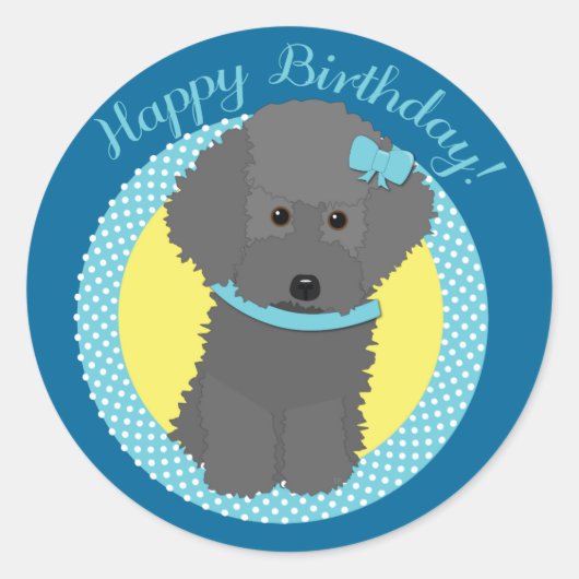 Gray Poodle Joyeux Stickers Anniversaire (Devant)