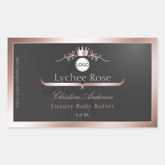 Gray Product Label Rose Gold Frame Logo Monogram (Voorkant)