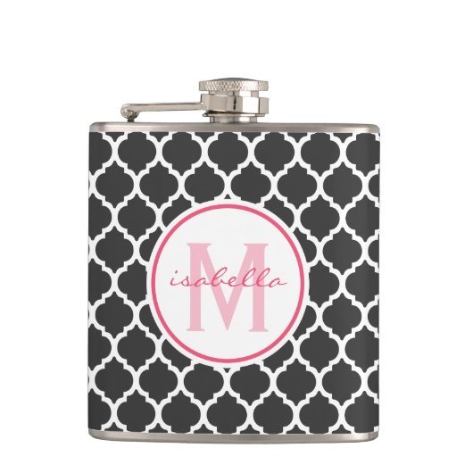 Gray Quatrefoil Monogram Heupfles (Voorkant)