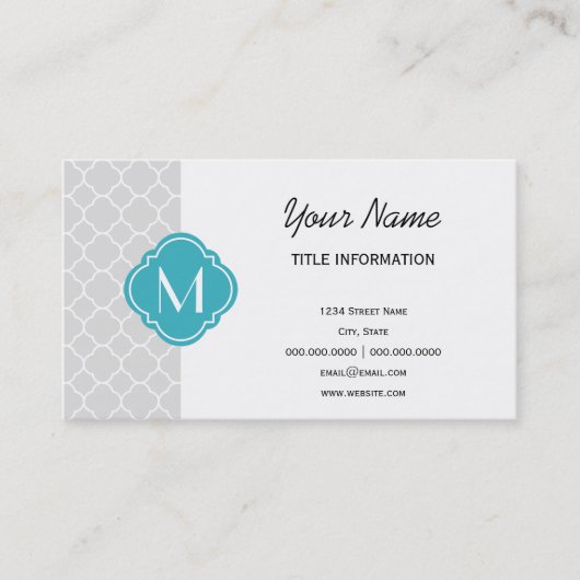 Gray Quatrefoil Patroon met Monogram Visitekaartje (Voorkant)