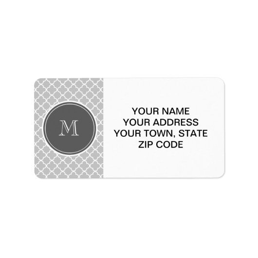 Gray Quatrefoil Pattern, Charcoal Monogram Etiket (Voorkant)