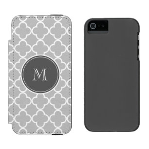 Gray Quatrefoil Pattern, Charcoal Monogram