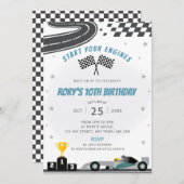 Gray Racing voiture Anniversaire Fête Invitation (Devant / Derrière)