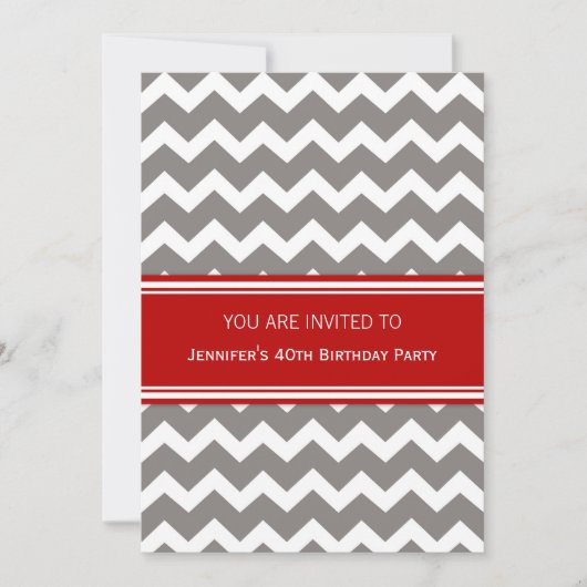 Gray Red Chevron 40th Birthday Party Kaart (Voorkant)