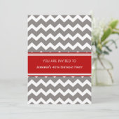 Gray Red Chevron 40th Birthday Party Kaart (Staand voorkant)