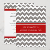 Gray Red Chevron 40th Birthday Party Kaart (Voorkant / Achterkant)