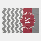 Gray Red Chevron Monogram Towel Theedoek (Horizontaal)