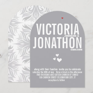 Gray Red Heart Gray Floral Typografie Weddenschap Kaart