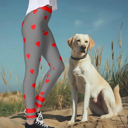Gray Red Heart Leggings