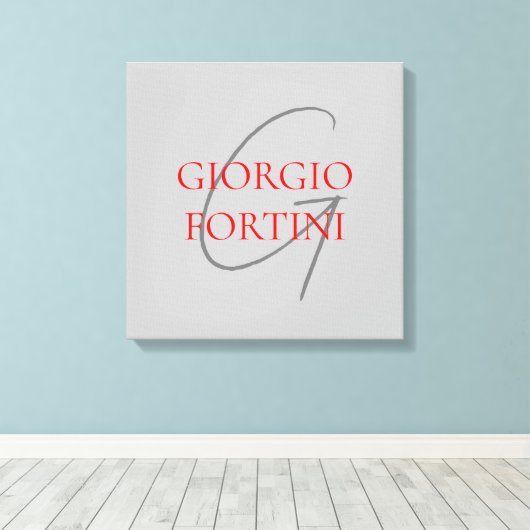 Gray Red Jouw naam Initiaal Monogram Modern Canvas Afdruk (Insitu (Houten vloer))