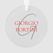 Gray Red Jouw naam Initiaal Monogram Modern Ornament (achterkant)