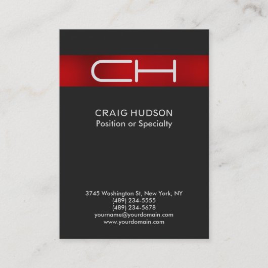 Gray Red Monogram Professional Visitekaartje (Voorkant)