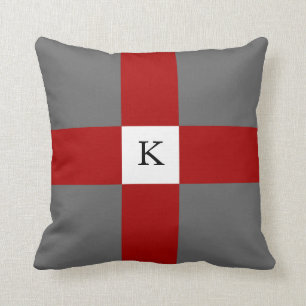 Gray Red White Cross Pattern & Custom Monogram Kussen