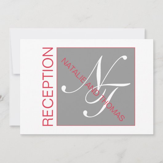 GRAY RED WHITE INITIALEN SIMPLE WEDDING ONTVANGST KAART (Voorkant)