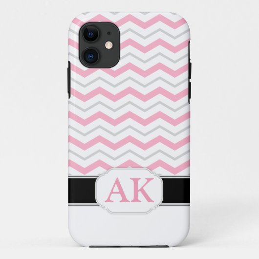 Gray & rose Chevron Monogram iPhone 5 Coque (Dos)