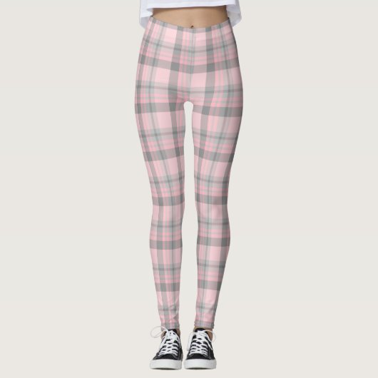 Gray rose Plaid Leggings femmes (Devant)