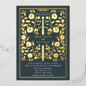 Gray Royal Medieval Sword Wedding Folie Uitnodiging (Voorkant)