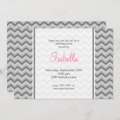 Gray & Roze Chevron Birthday Uitnodiging (Voorkant / Achterkant)