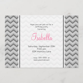 Gray & Roze Chevron Birthday Uitnodiging