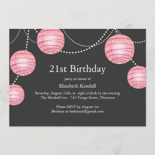 Gray & Roze Partij Lantern 21st Birthday Uitnodigi Kaart
