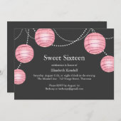 Gray & Roze Party Lantern Sweet 16 Uitnodiging (Voorkant / Achterkant)
