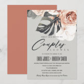 GRAY RUST FLORAL MONSTRERA COUPLES SHOWER INVITE BEDANKKAART (Voorkant / Achterkant)