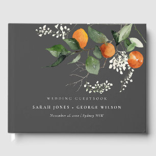 Gray Rustic Boho Oranje Blossom Botanical Wedding Gastenboek