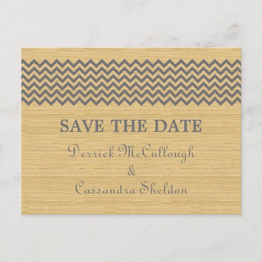 Gray Rustic Chevron Enregistrer la date Carte Post (Devant)