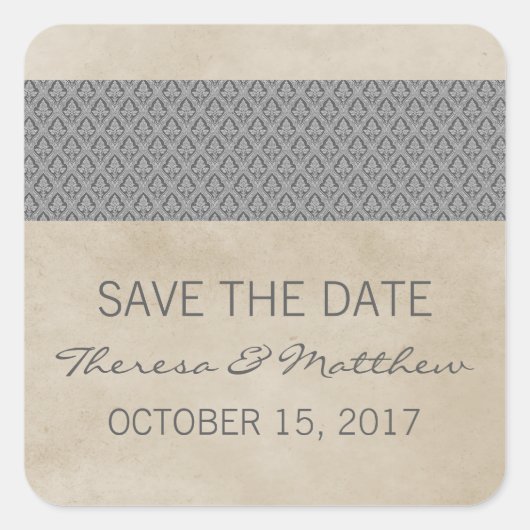 Gray Rustic Damask Enregistrer Stickers Date (Devant)