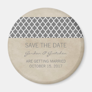 Gray Rustic Quatrefoil Save the Date Magnet Magneet