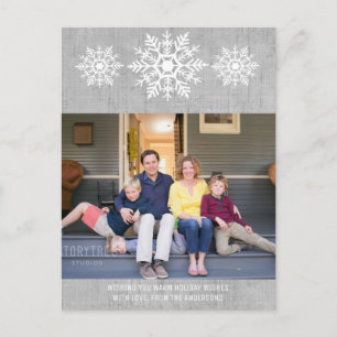 Gray Rustic Snowflake Holiday Foto Feestdagenkaart