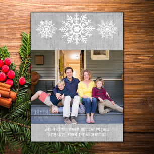 Gray Rustic Snowflake Holiday Foto Feestdagenkaart