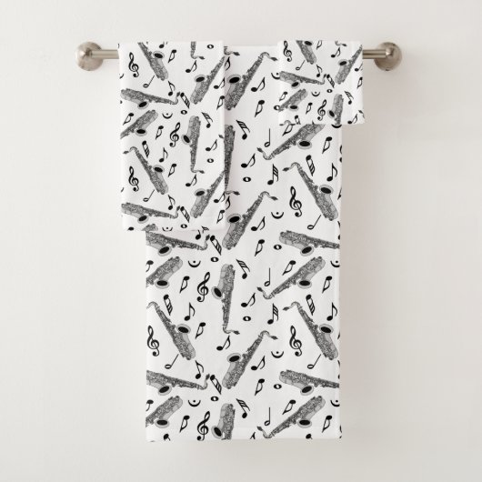 Gray Saxophone Music Note Pattern Bad Handdoek (Insitu)