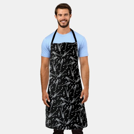 Gray Saxophone Music Note Pattern Schort (Gedragen)