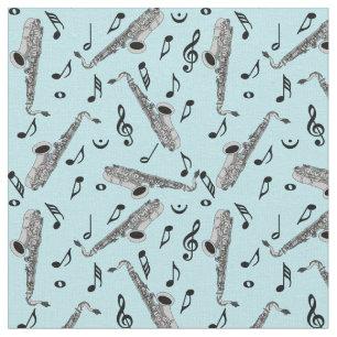 Gray Saxophone Music Note Pattern Stof