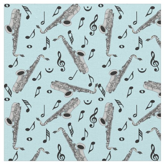 Gray Saxophone Music Note Pattern Stof (Close Up)
