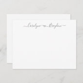 Gray Script Heart Couple Name Wedding Pas getrouwd Notitiekaartje (Voorkant / Achterkant)