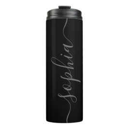 Gray Script Personalizable Name Thermal Tumbler Thermosbeker