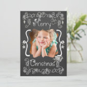 Gray Scrolls Chalkboard Carte photo de vacances (Debout devant)